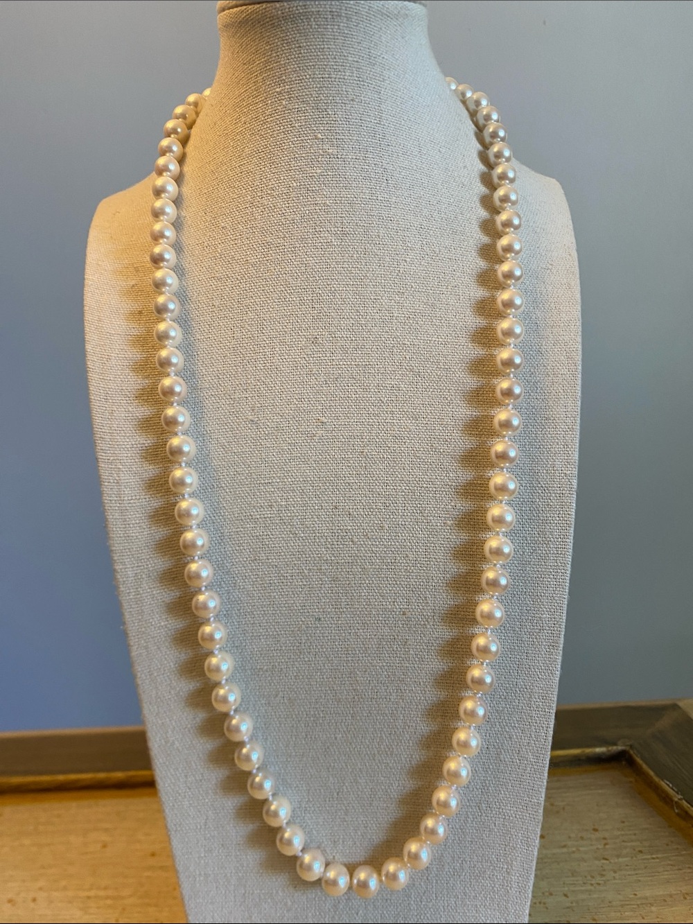 ✨18K Gold 750 Italian Clasp 7.5mm Pearl Necklace 26” Knotted Vintage